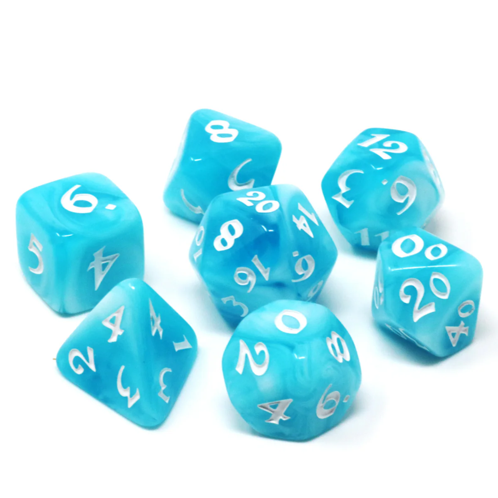 Die Hard RPG Set Elessia Glacial Gale Blue w/ White Polyhedral 7 die set