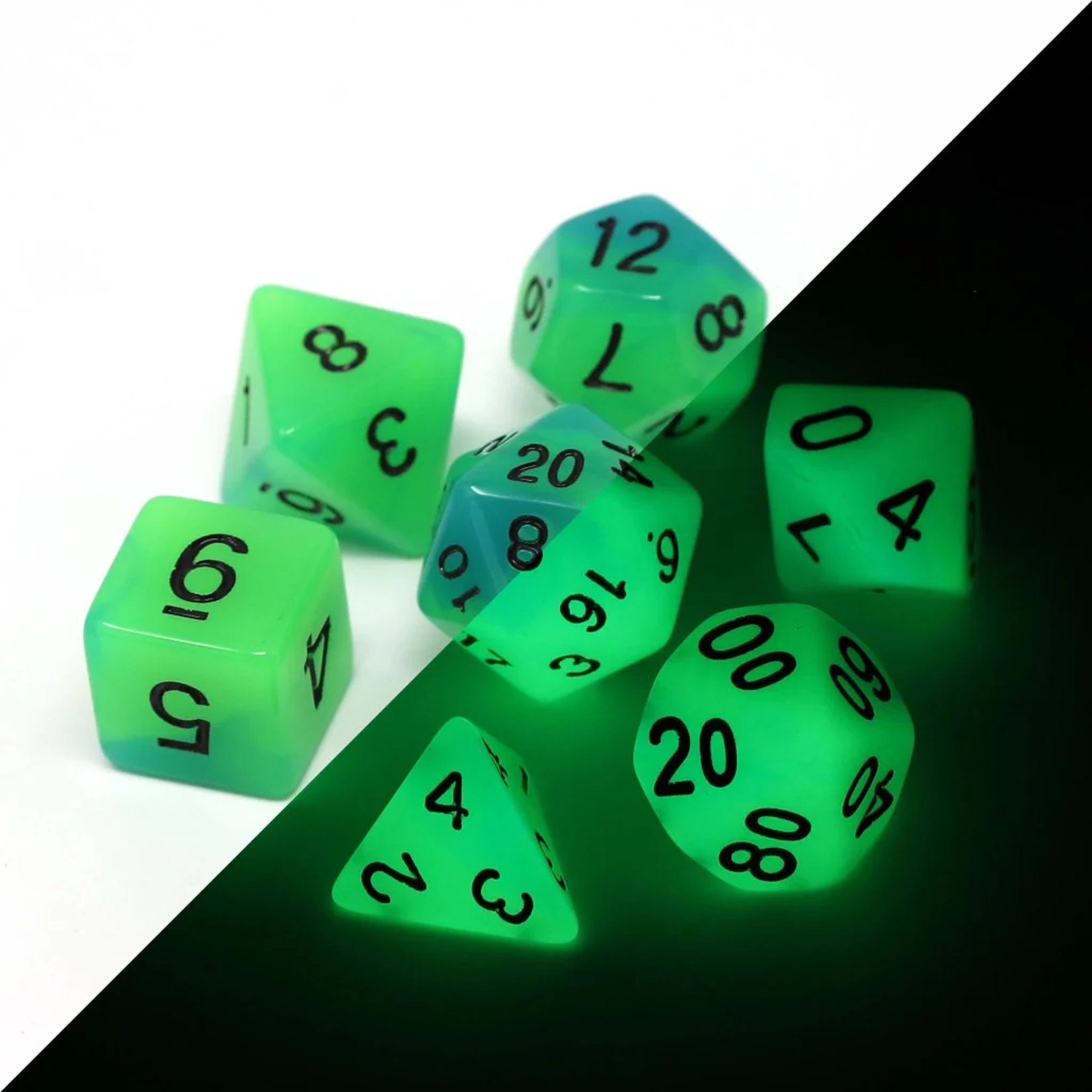 Die Hard RPG Set Glow in the Dark Driftglobe Polyhedral 7 die set