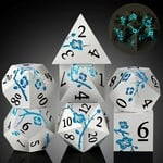 Dice Habit Sakura Silver and Blue GLOW Metal and Enamel Polyhedral 7 die set