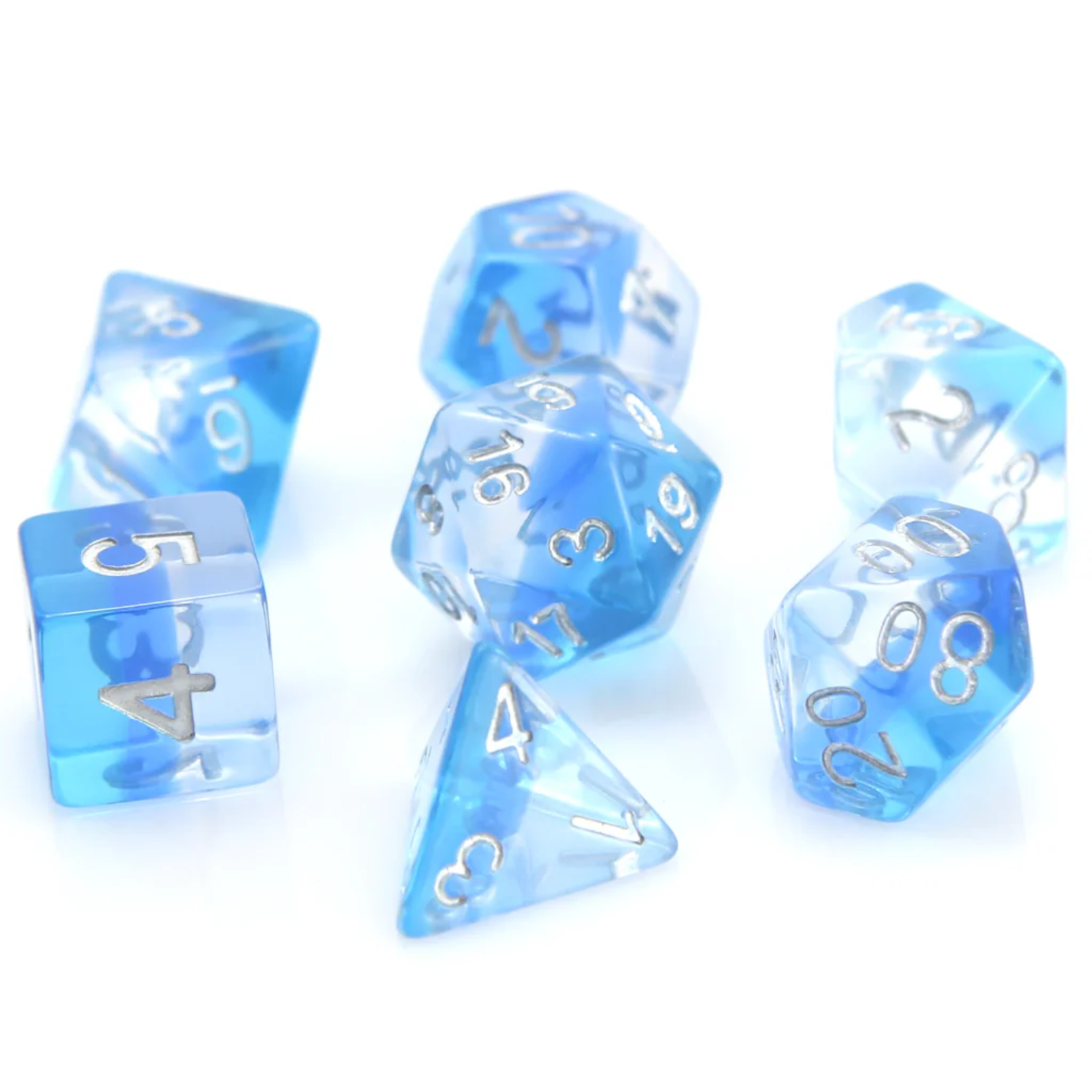 Heng Da Manufacturing HD Dice Translucent Ice Storm Blue w/ Silver Polyhedral 7 die set