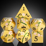 Dice Habit Sakura Gold and Pink Metal and Enamel Polyhedral 7 die set