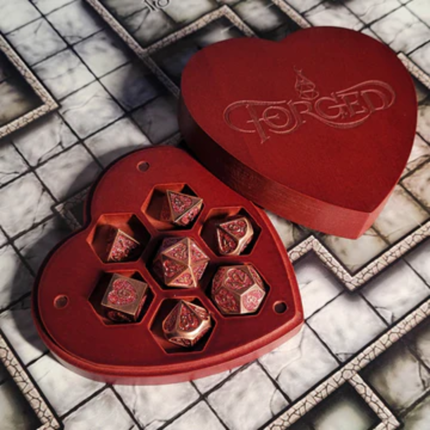 Forged Forged Heart Fate Polyhedral 7 die set w/ Red Heart Box