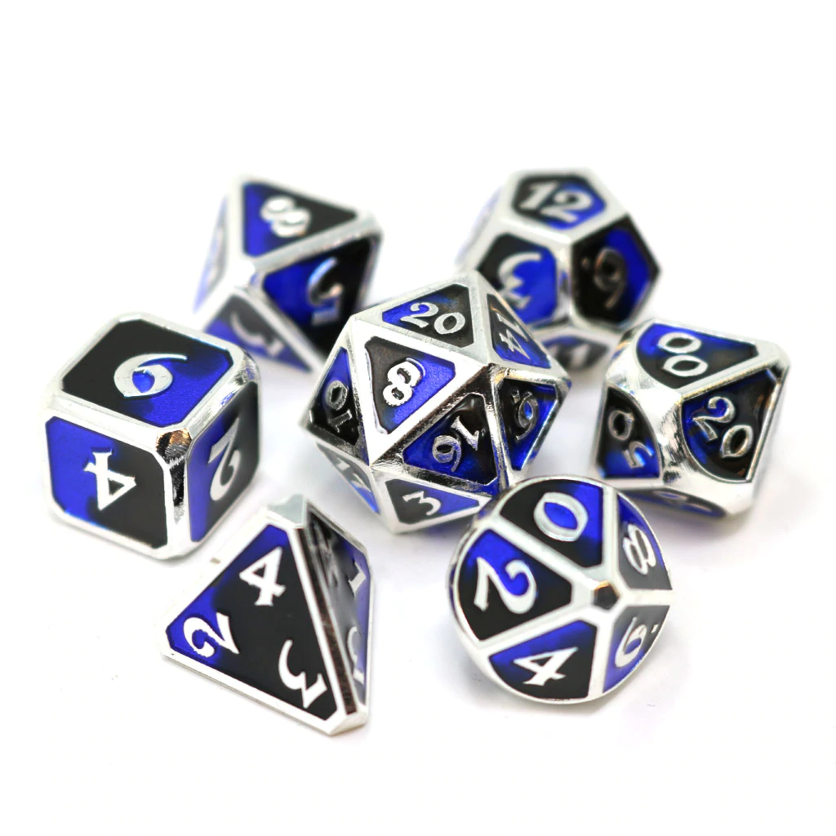 Die Hard Mythica Dark Arts Riptide Black / Blue with Silver Metal Polyhedral 7 die set