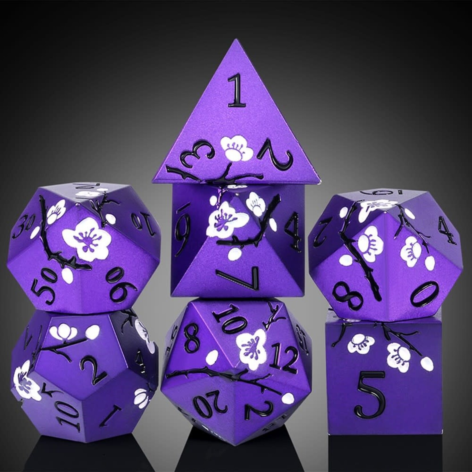 Dice Habit Sakura Purple Metal and Enamel Polyhedral 7 die set