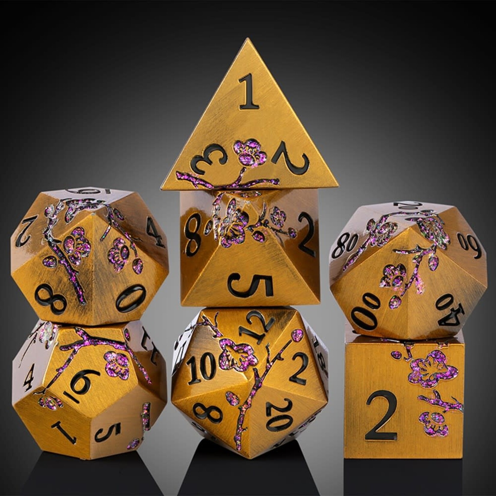 Dice Habit Sakura Bronze Metal and Enamel Polyhedral 7 die set