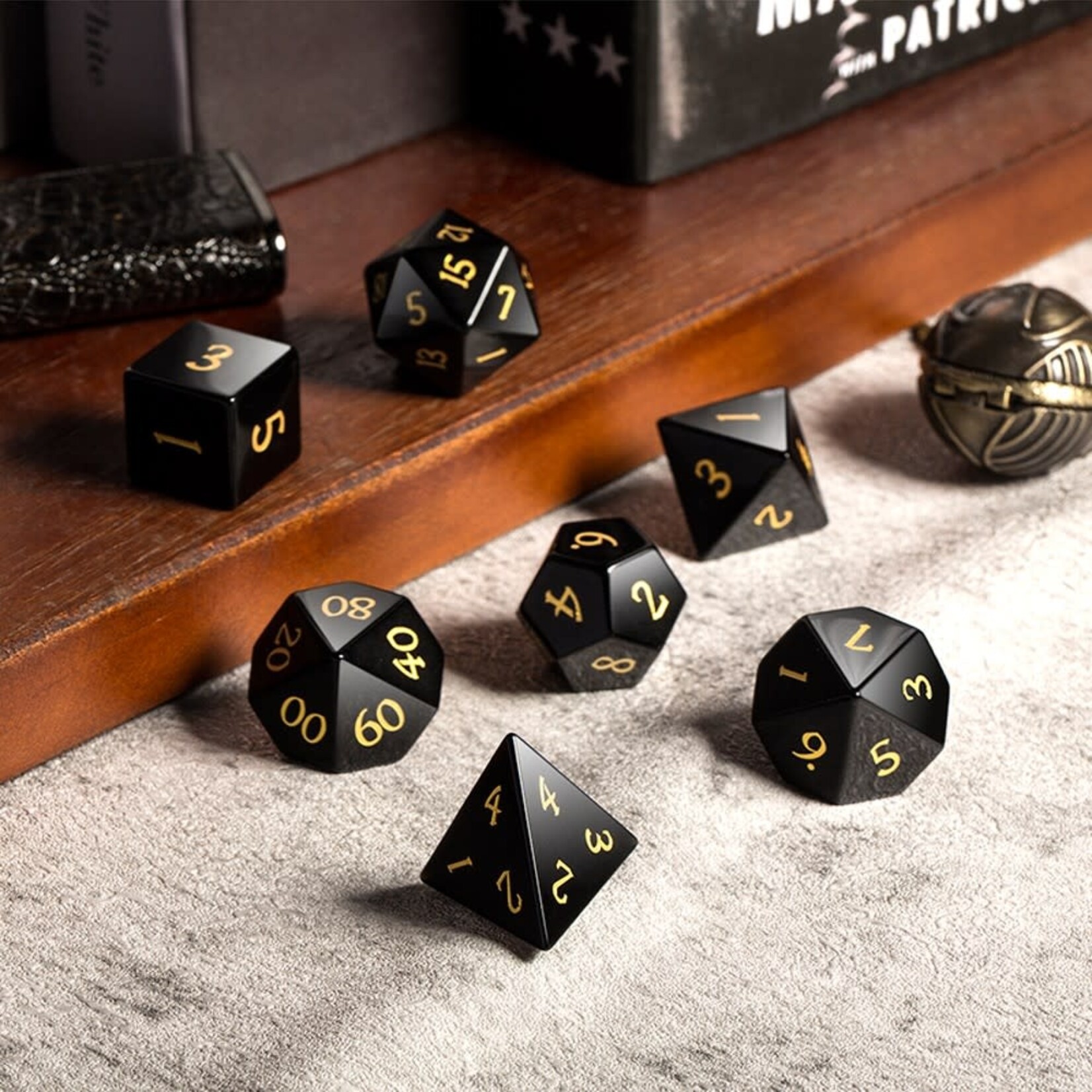 Dice Habit Gemstone Obsidian Natural Polyhedral 7 die set