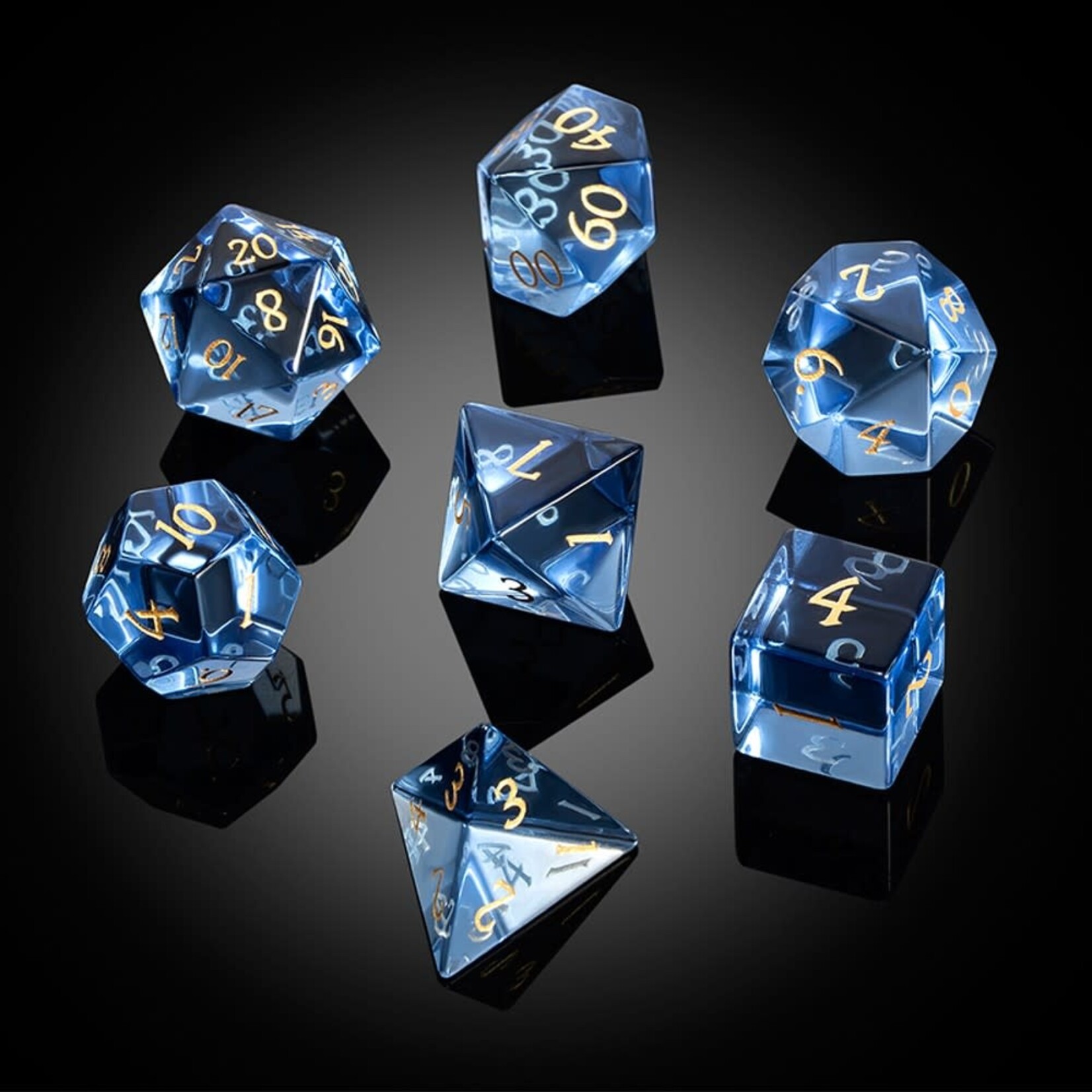 Dice Habit Glass Dice Set Sapphire Zircon Polyhedral 7 die set