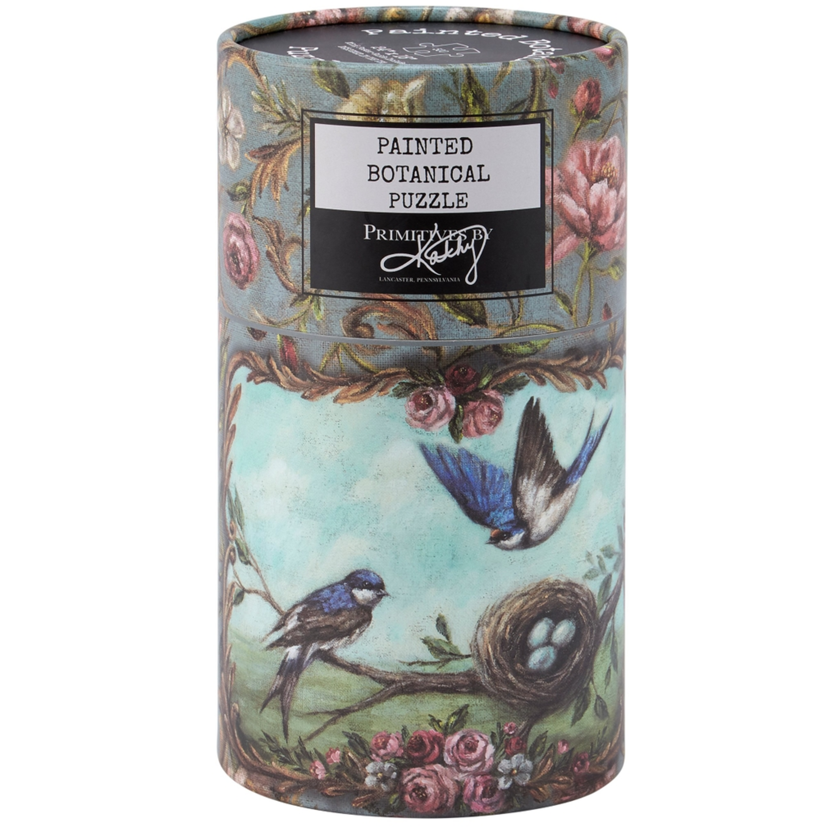 Primitives by Kathy 500 pc Puzzle Painted Botanical Blue Swallows