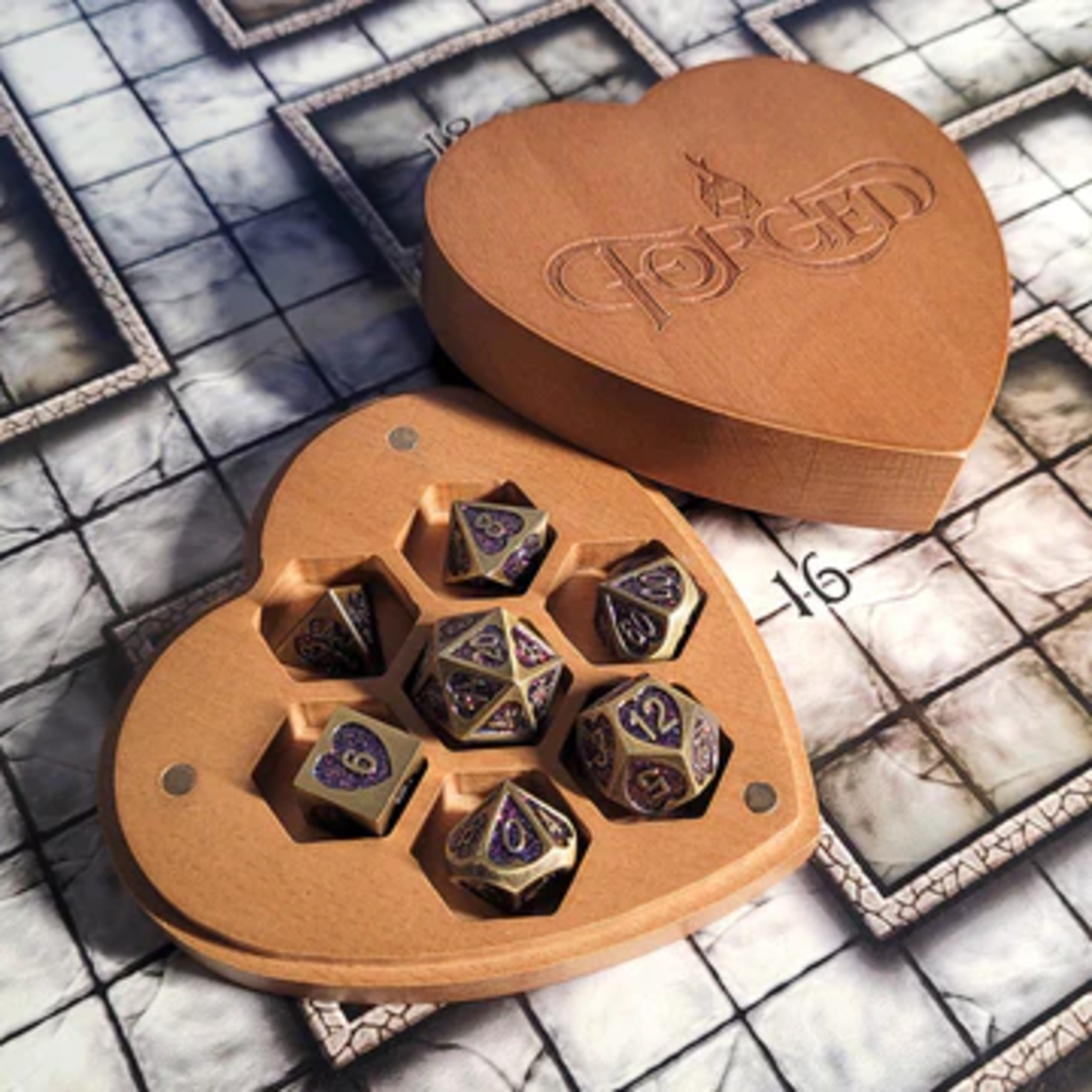 Forged Forged Heartbreaker Brown Metal Dice Box with Polyhedral 7 die set