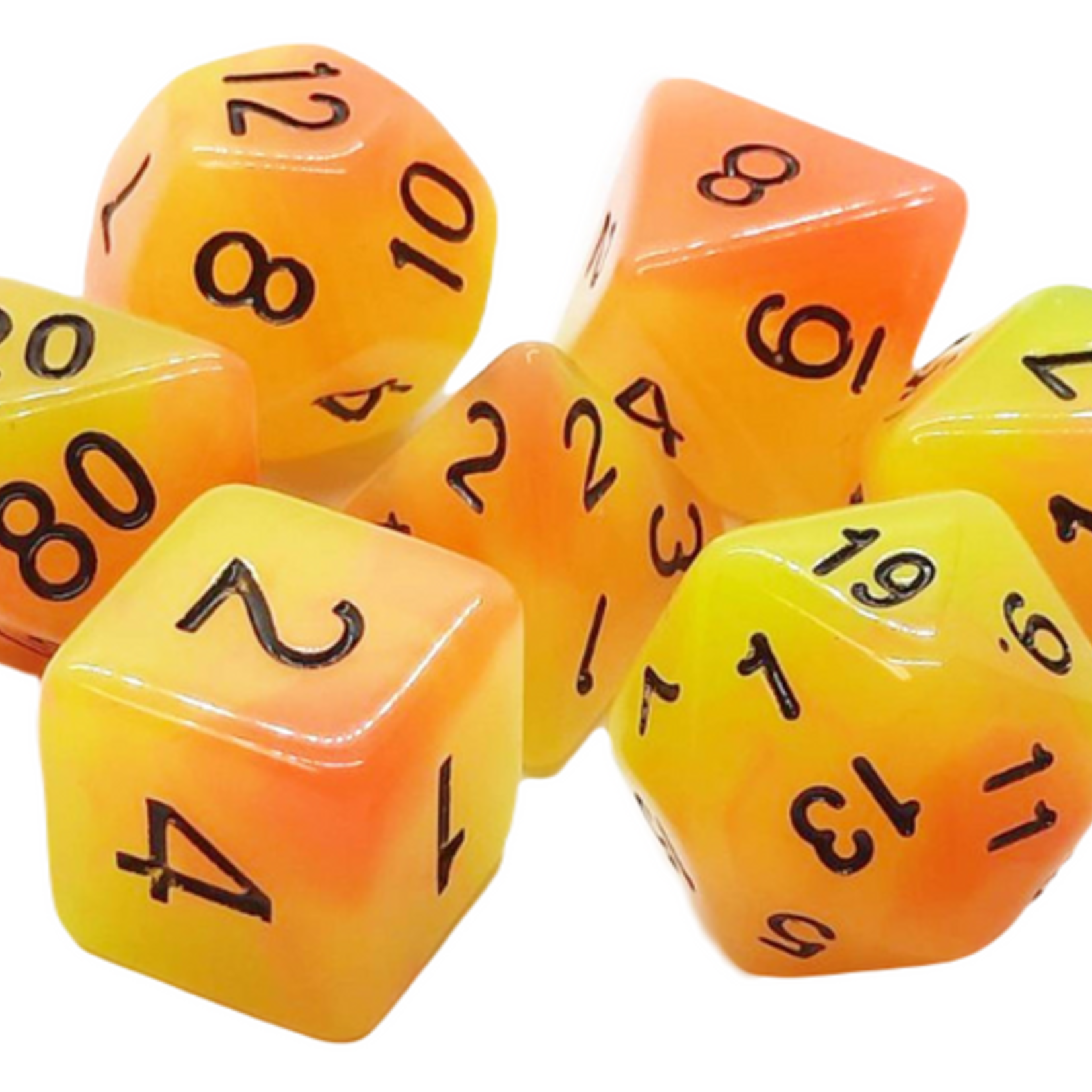 Old School Dice Old School Glow Orange and Yellow RPG Dice 7 die set