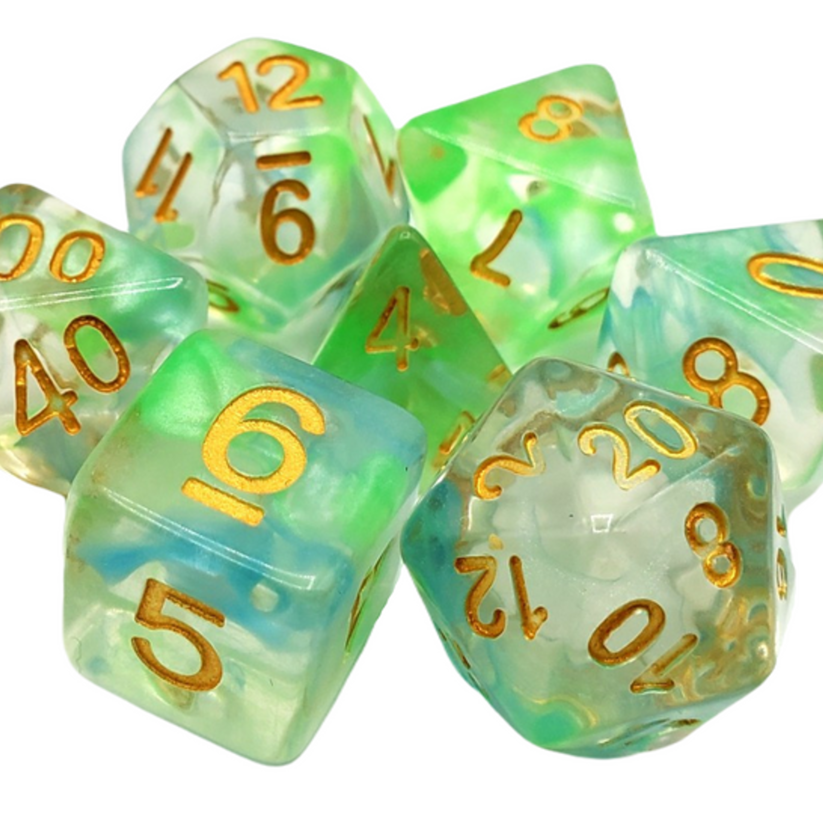 Old School Dice Old School Nebula Blue and Green RPG Dice 7 die set