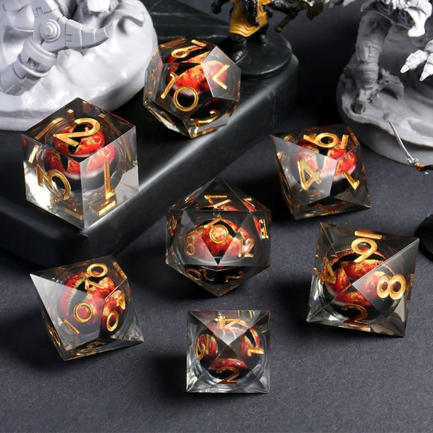 Dice Habit Sharp Edge Dragon Eye Red Polyhedral 7 die set