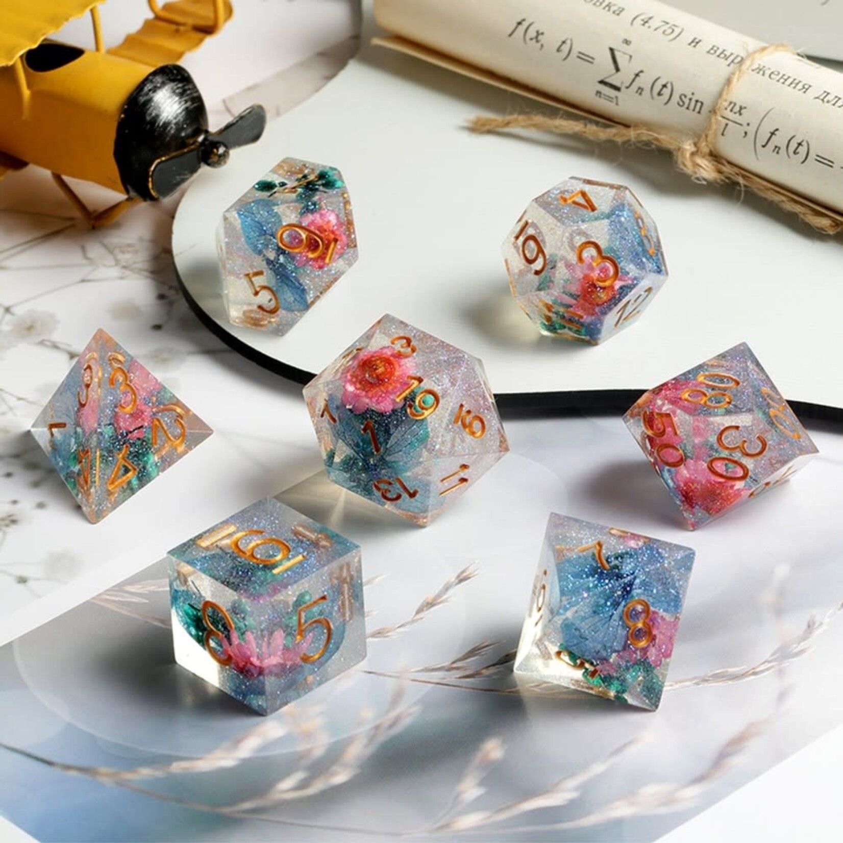 Dice Habit Sharp Edge Floral Winter Solstice Polyhedral 7 die set