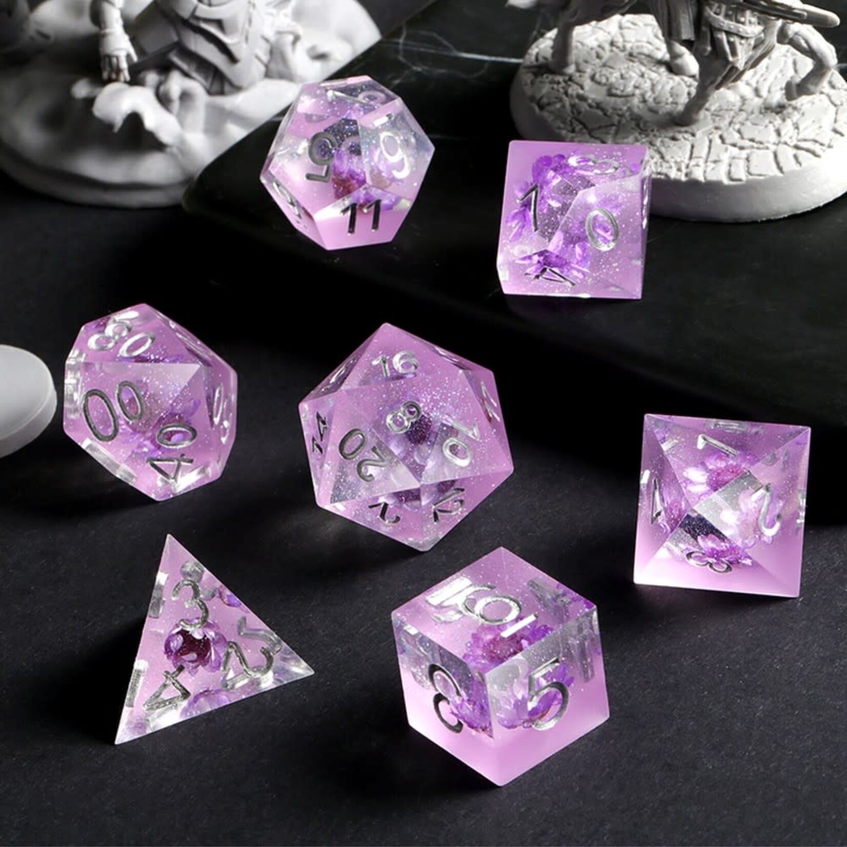 Dice Habit Sharp Edge Floral Purple Lotus Polyhedral 7 die set