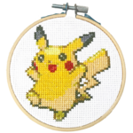 The Cloud Factory Cross Stitch Kit Pikachu w/ 4 in Embroidery Hoop