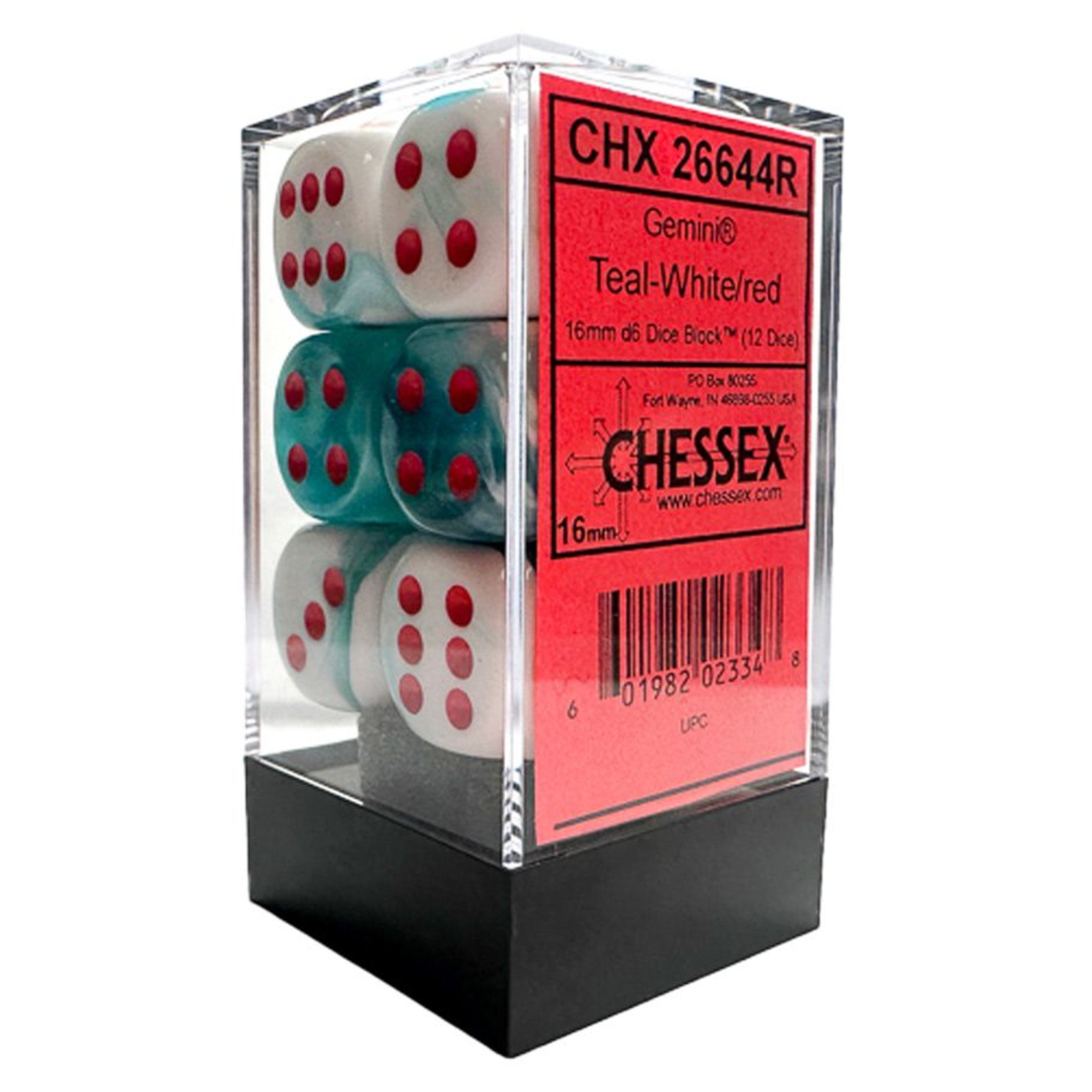 Chessex Chessex Gemini White / Teal with Red 16 mm d6 12 die set