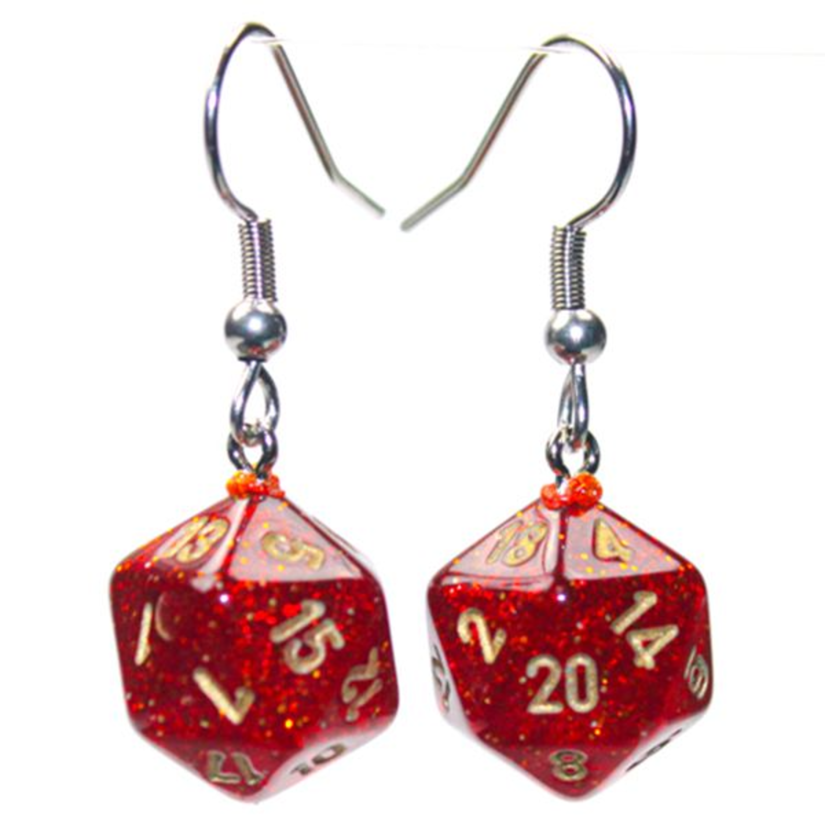 Chessex Hook Earrings mini d20 Glitter Ruby