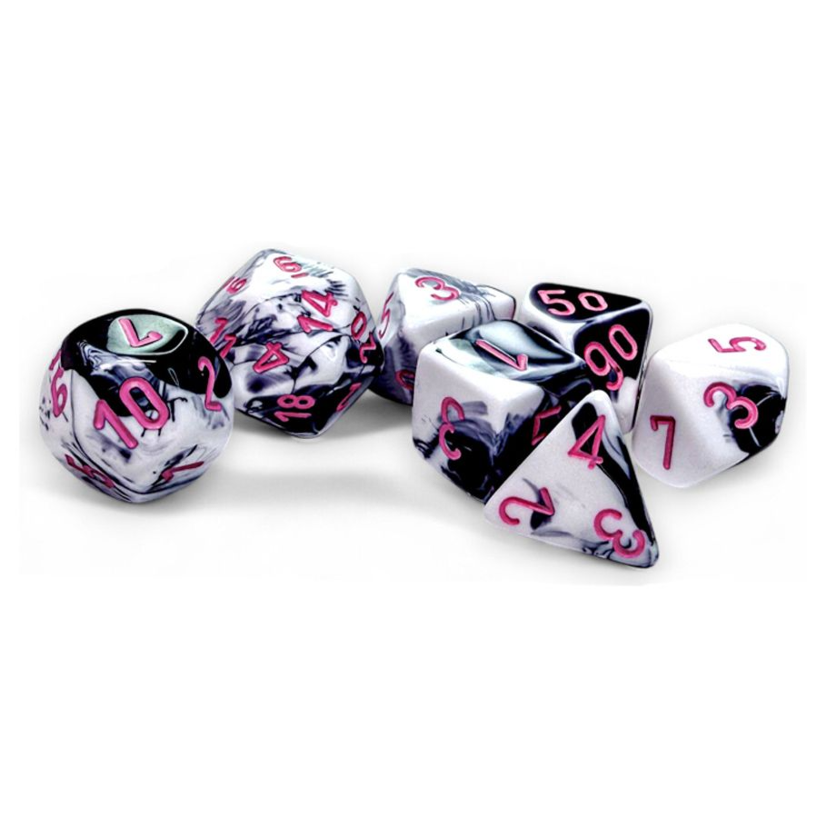 Chessex Chessex Gemini Black and White w/ Pink Polyhedral 7 die set