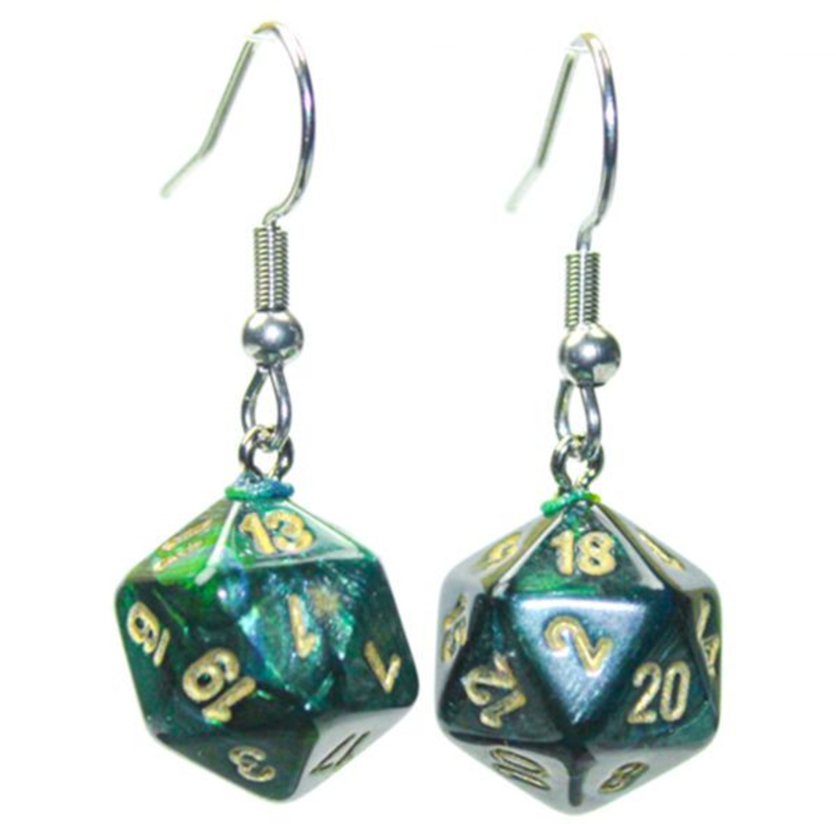 Chessex Hook Earrings mini d20 Scarab Jade Green