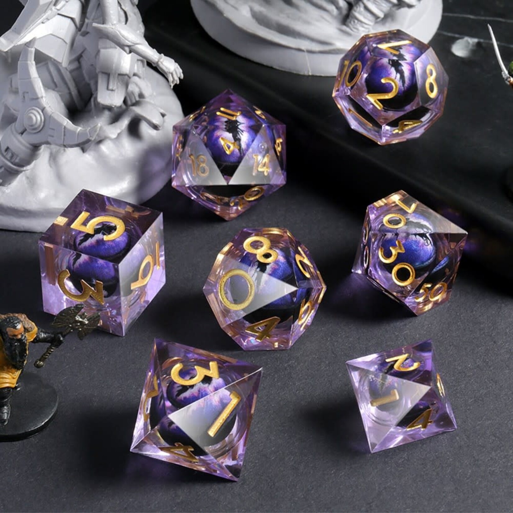 Dice Habit Sharp Edge Dragon Eye Purple Polyhedral 7 die set