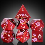 Dice Habit Sakura Maroon and White Metal and Enamel Polyhedral 7 die set