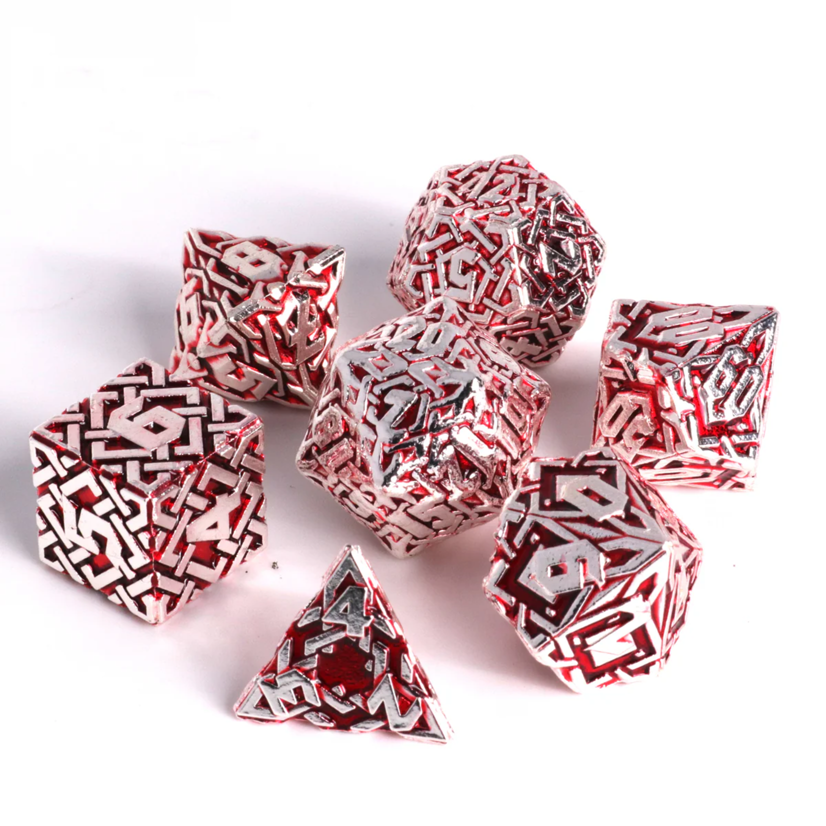Die Hard Runeweaver Shiny Silver w/ Red Metal Polyhedral 7 die set
