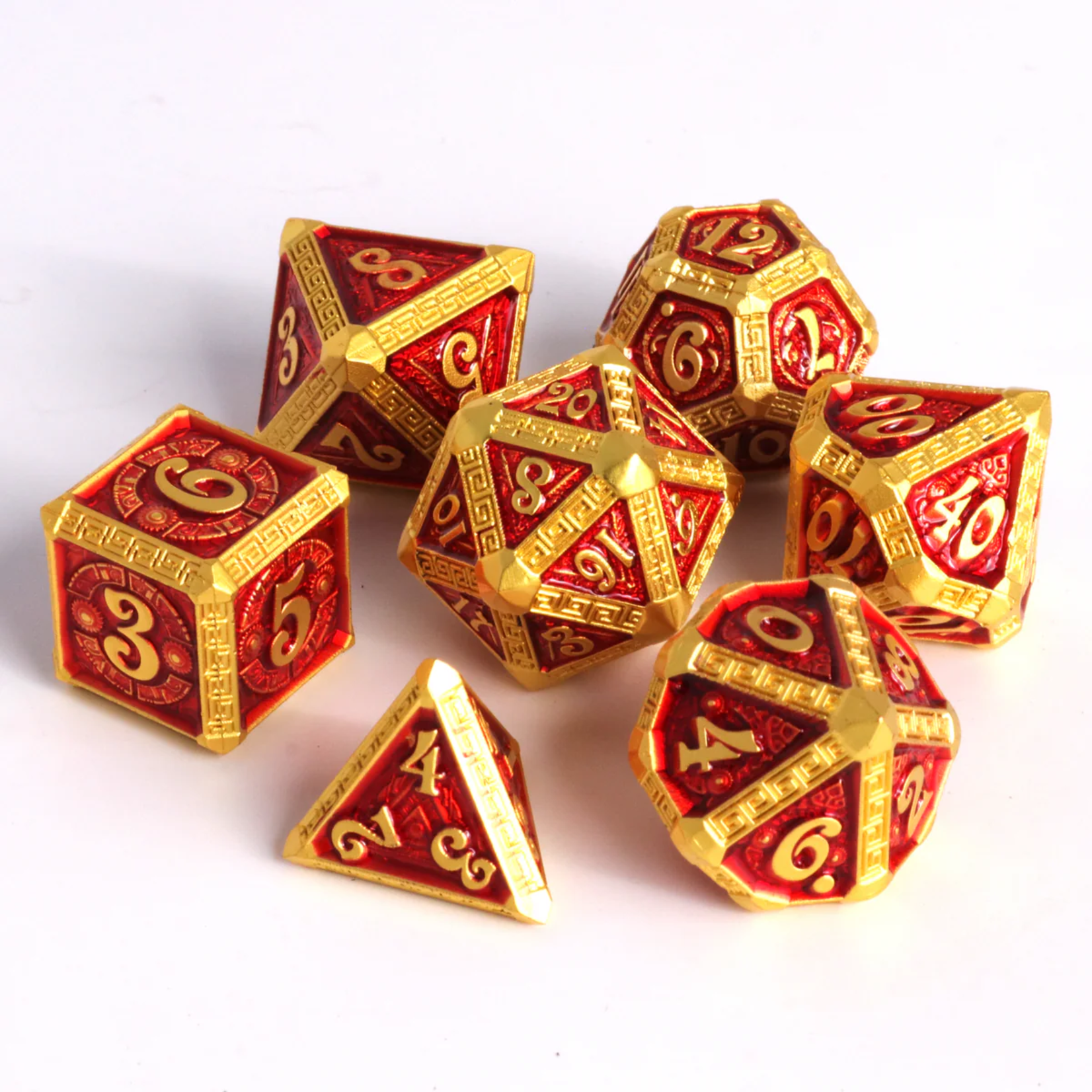 Die Hard Imperium Gold w/ Red Metal Polyhedral 7 die set