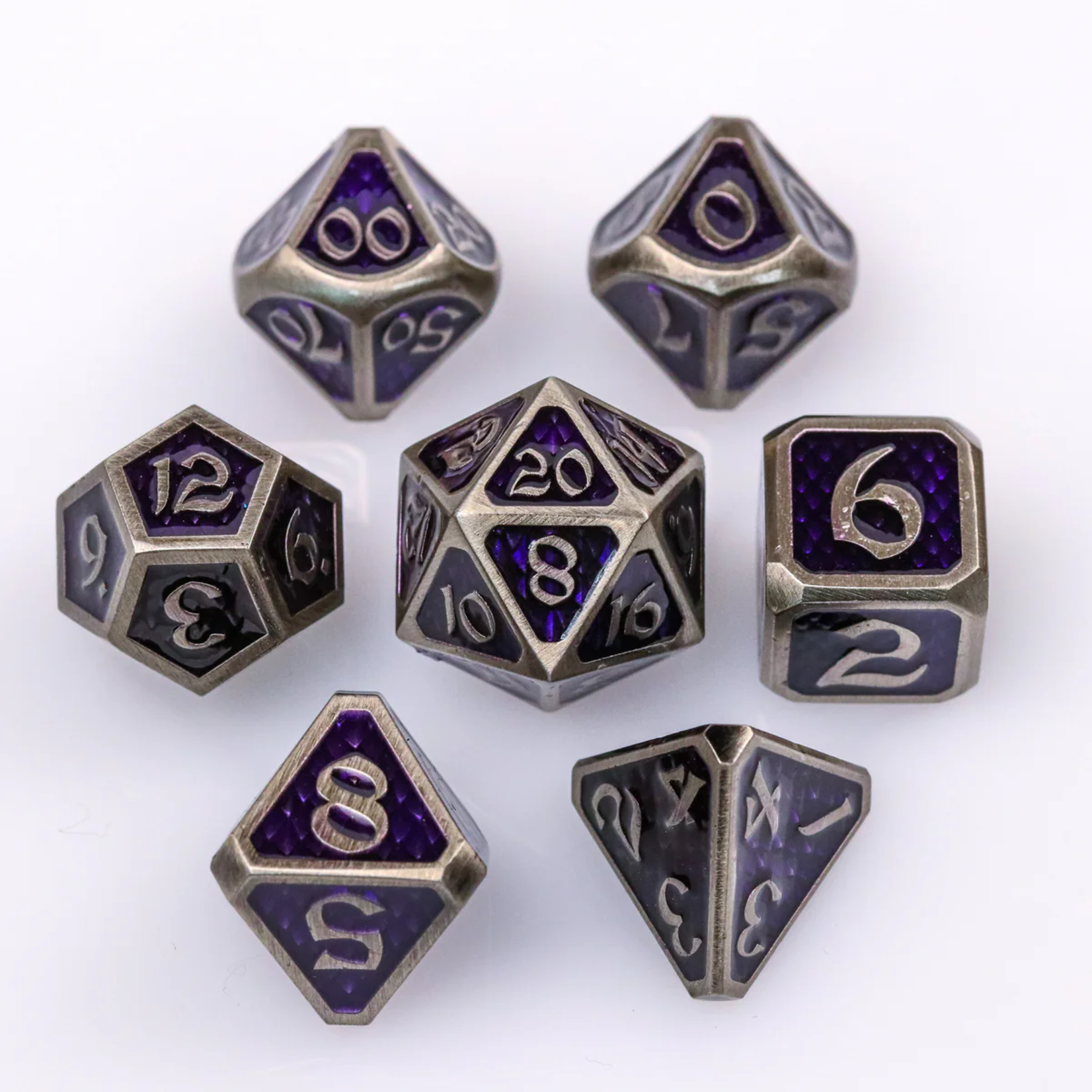 Die Hard Drakona Gemtooth Edohain Silver w/ Purple Metal Polyhedral 7 die set