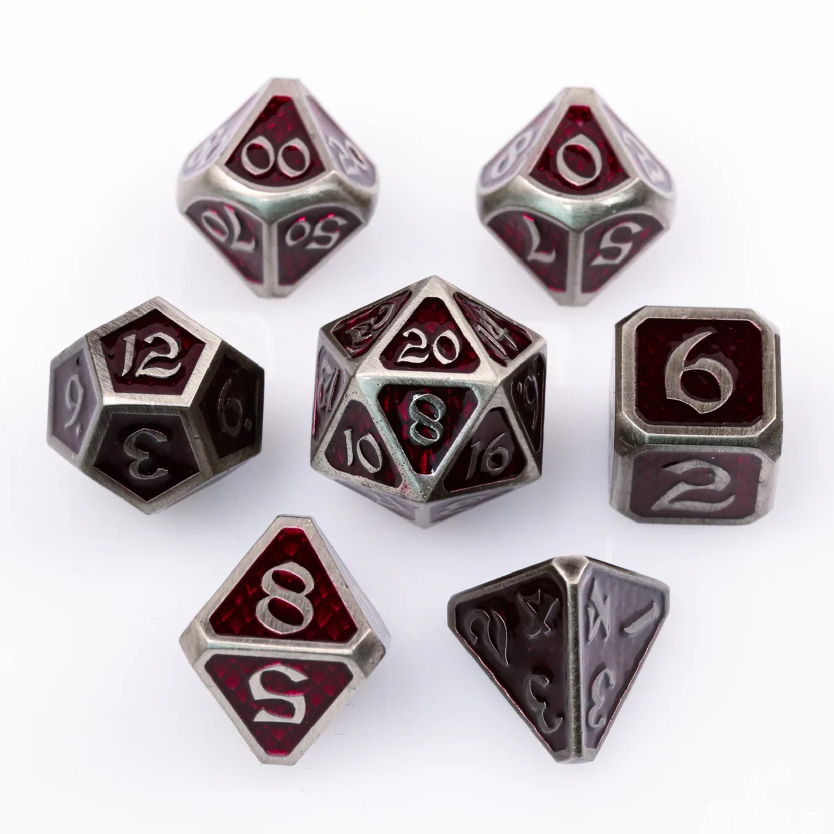 Die Hard Drakona Gemtooth Tekalion Silver w/ Red Metal Polyhedral 7 die set