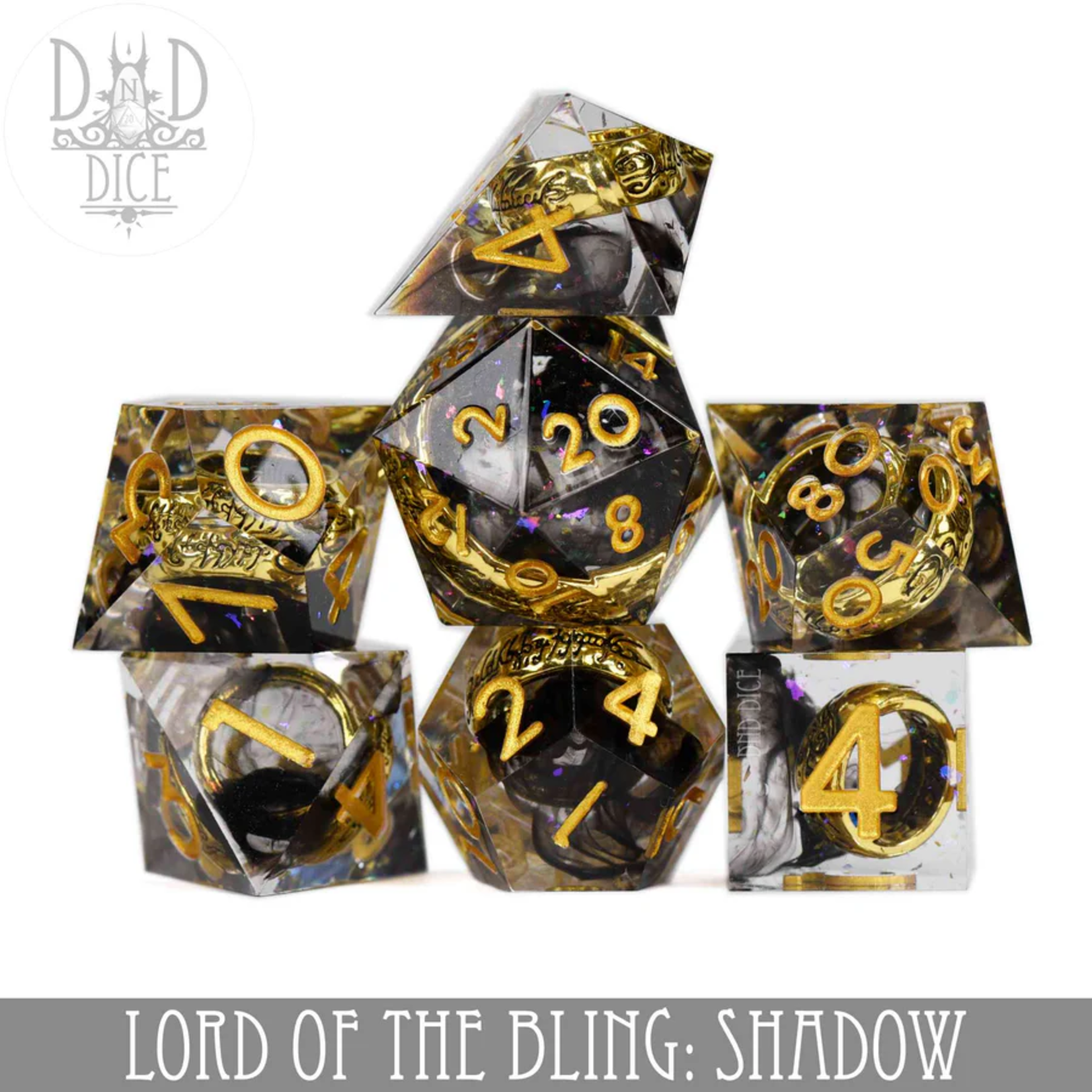 DND Dice DND Dice Handmade Lord of the Bling Shadow Polyhedral 7 die set