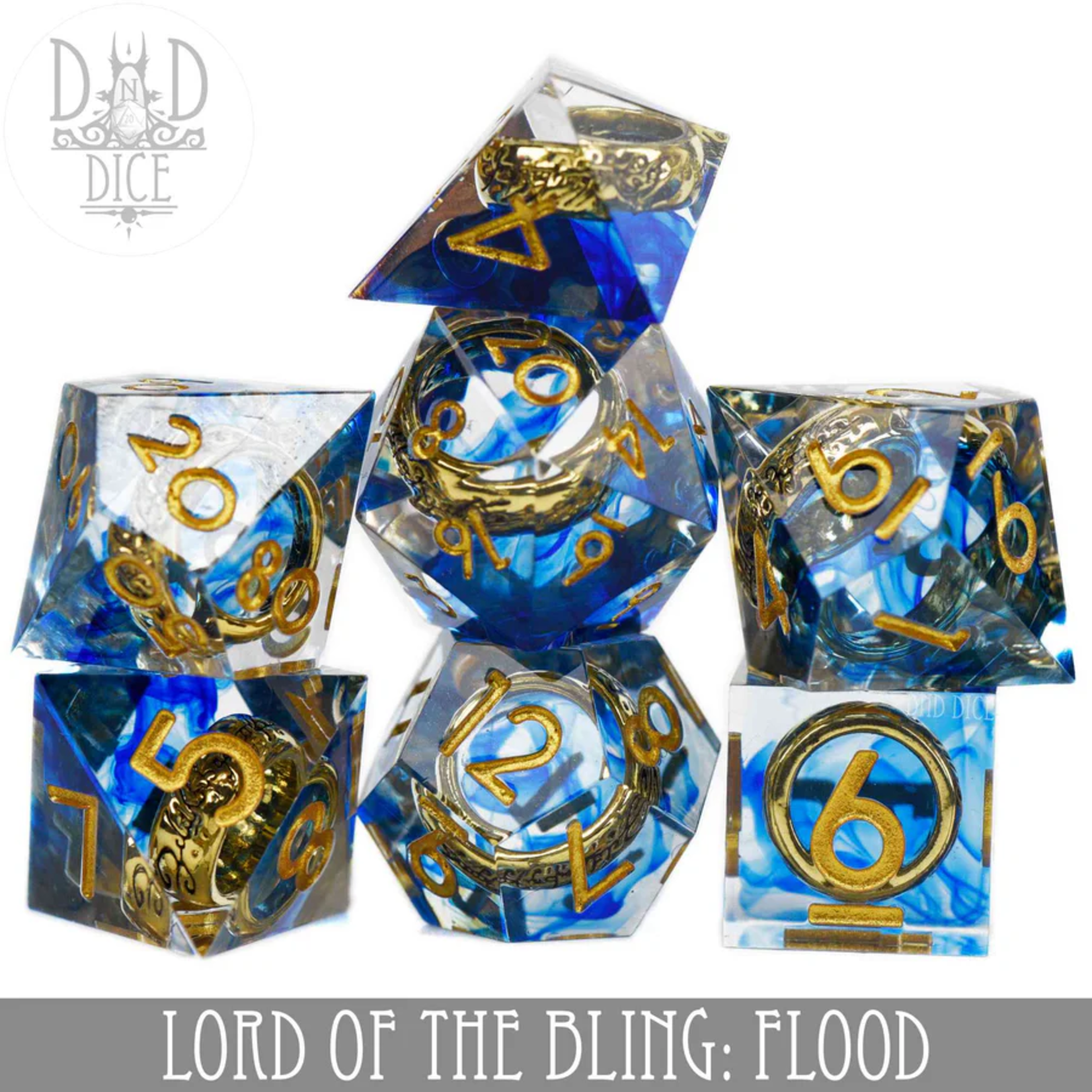 DND Dice DND Dice Handmade Lord of the Bling Flood Polyhedral 7 die set