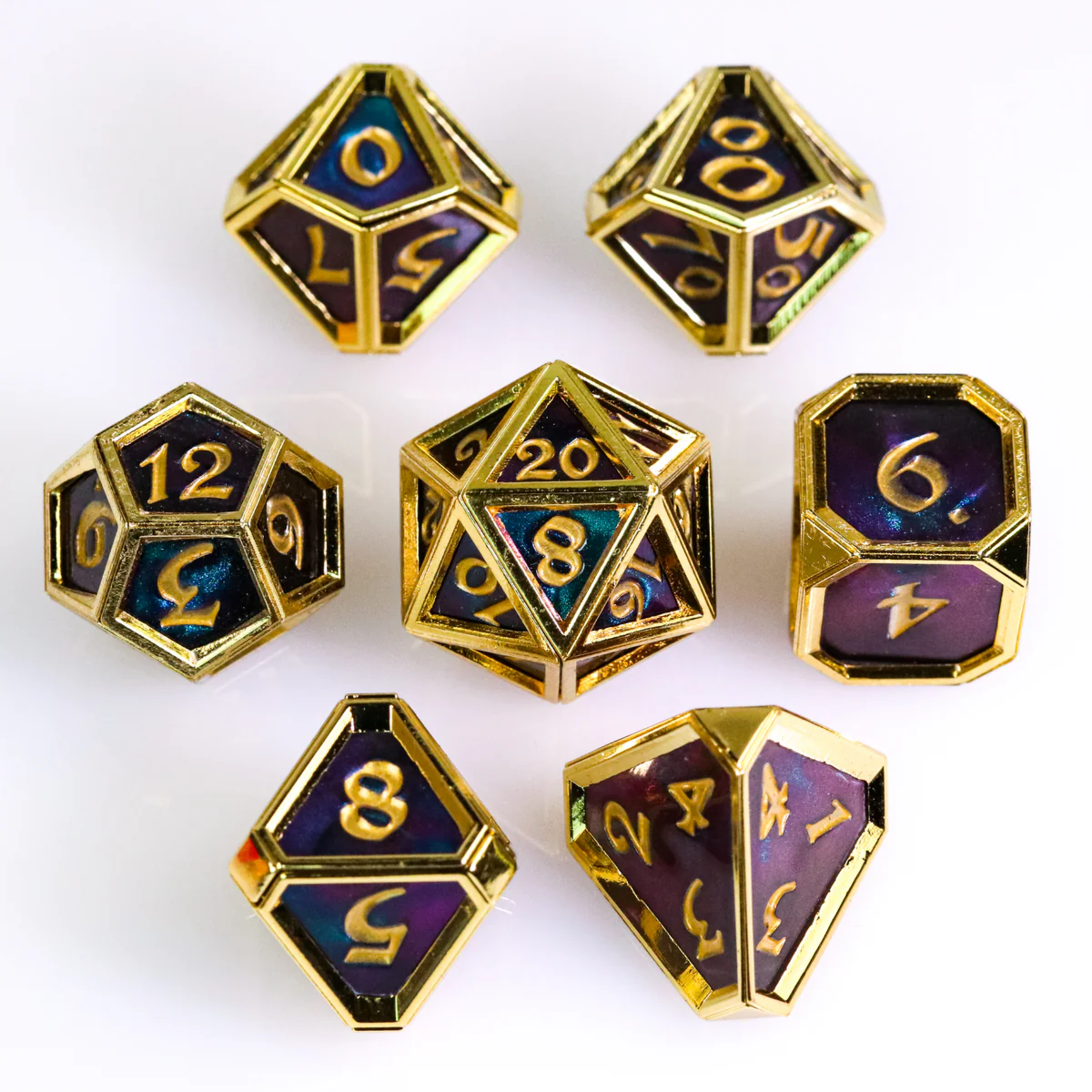 Die Hard Frameworks Dice Experiment 010 Metal Polyhedral 7 die set