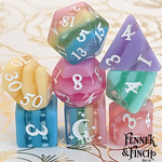 Fennek and Finch Pastel Rainbow Stripe Polyhedral 8 die set