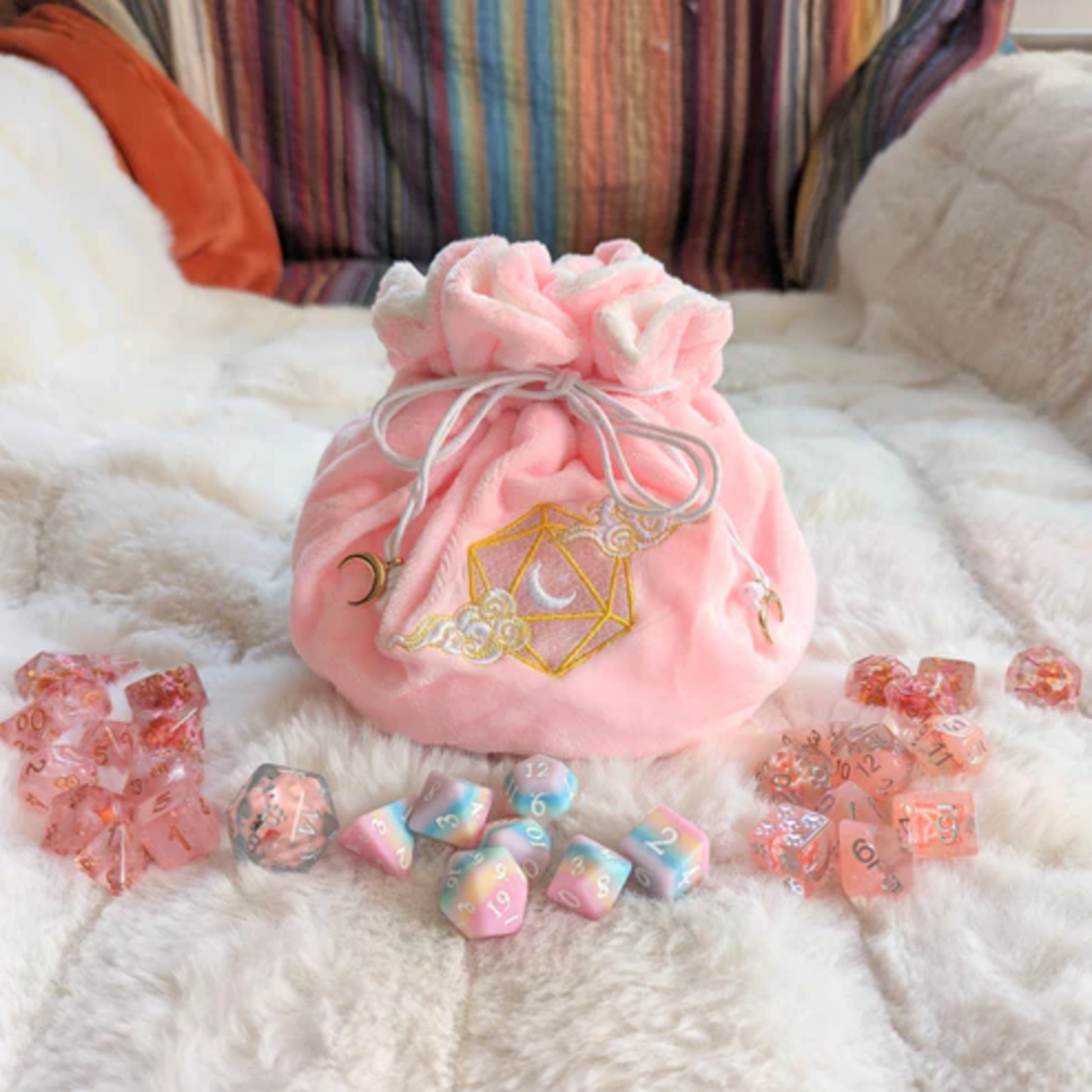 Fennek and Finch Dreamy Pink and White Multipocket Large Dice Bag