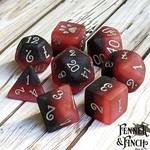 Fennek and Finch Blood and Pomegranate Red to Black Ombre Frosted Polyhedral 8 die set