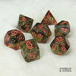 Fennek and Finch Tangled Wood Green Forest w/ Branches and Copper Foil Polyhedral 7 die set