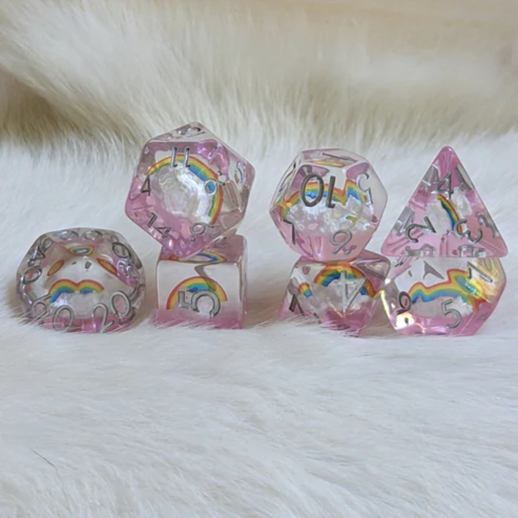 Fennek and Finch Dreamy Rainbows and Clouds Polyhedral 7 die set
