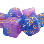 Old School Dice Old School Galaxy Space Odyssey Blue and Purple w/ Gold Shimmer RPG Dice 7 die set