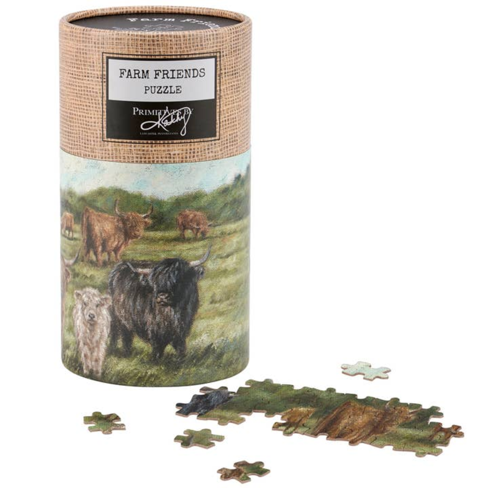 Primitives by Kathy 500 pc Puzzle Farm Friends Highland Cows