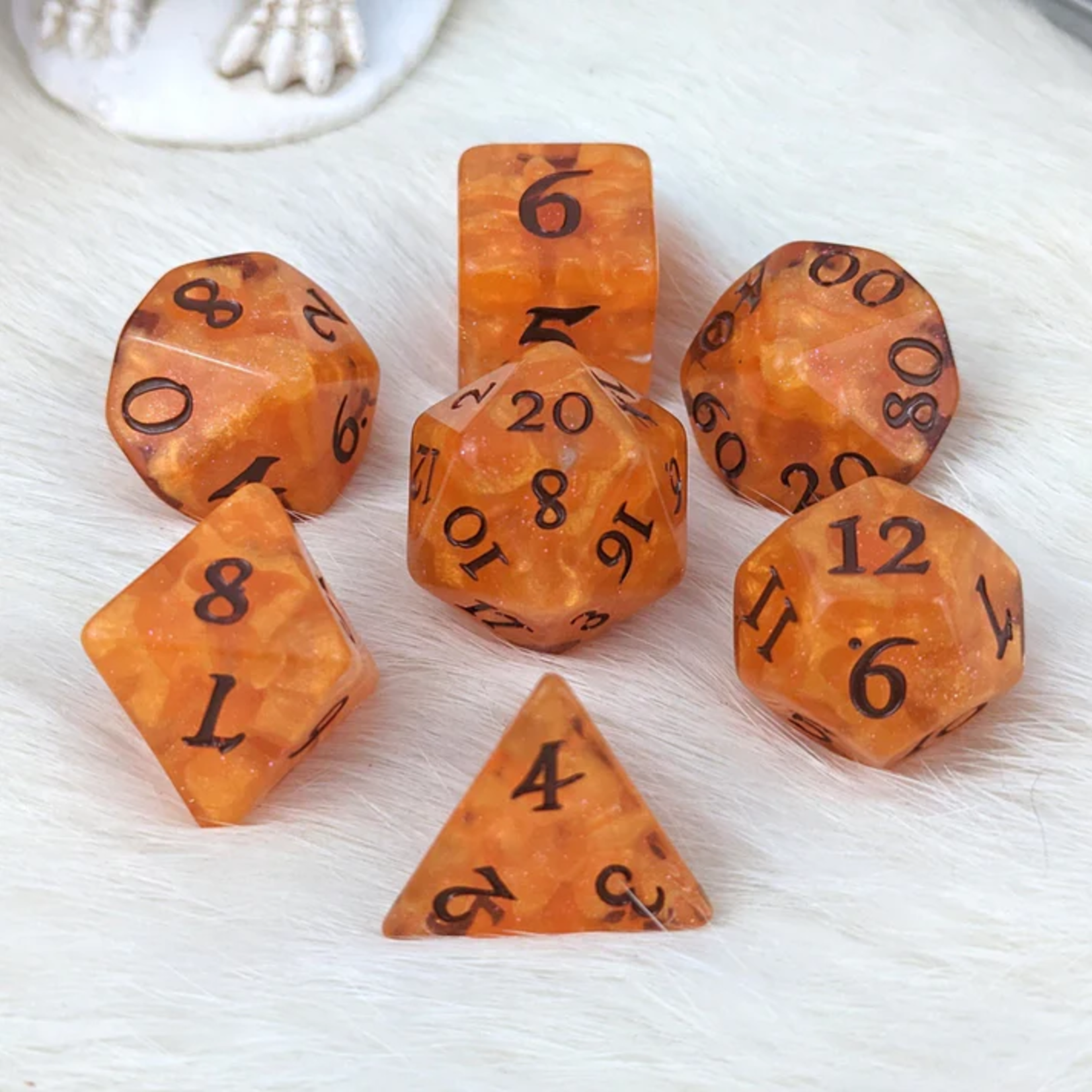 Fennek and Finch Pumpkin Pie Polyhedral 7 die set