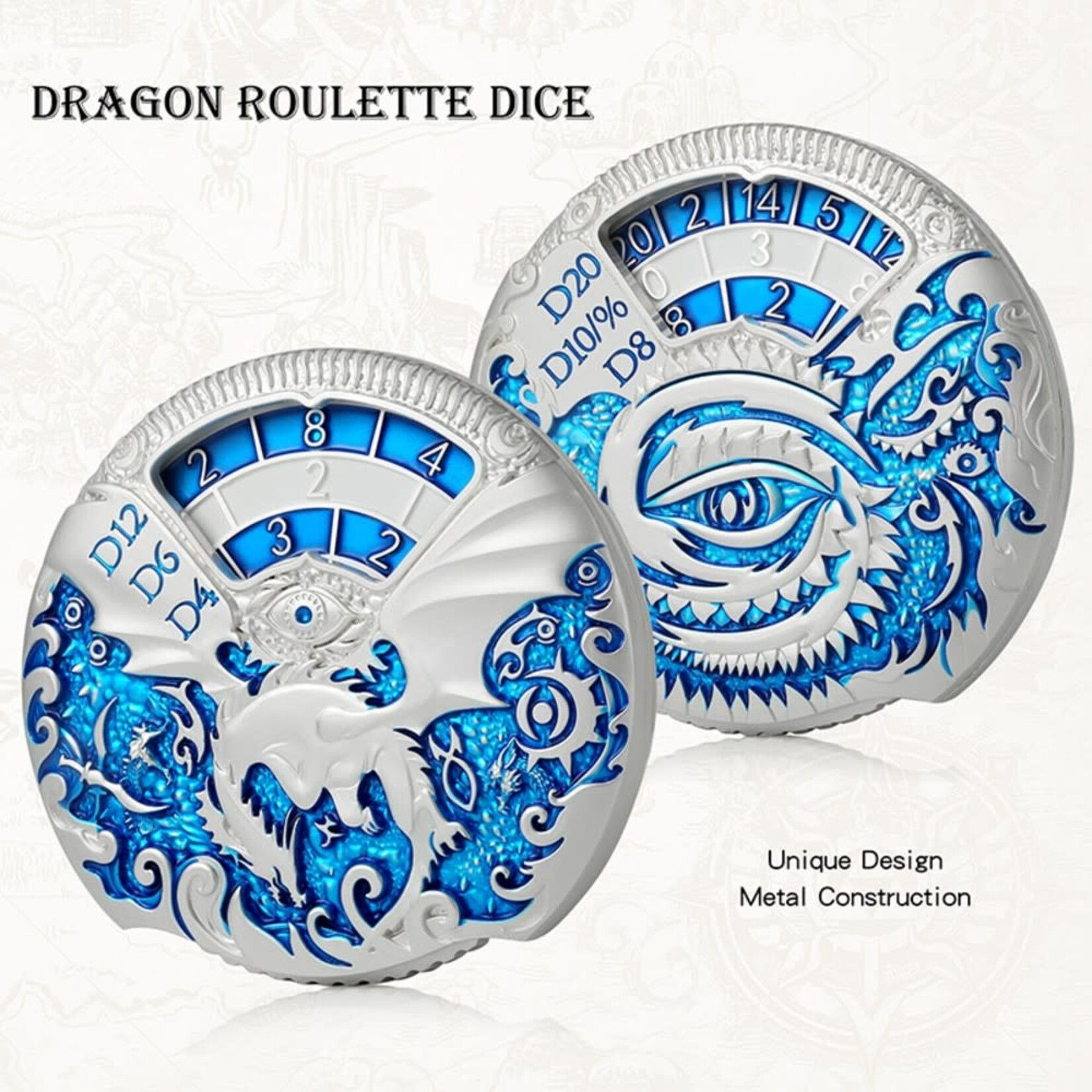 Dice Habit Dragon Roulette Spinner Dice Blue and Silver