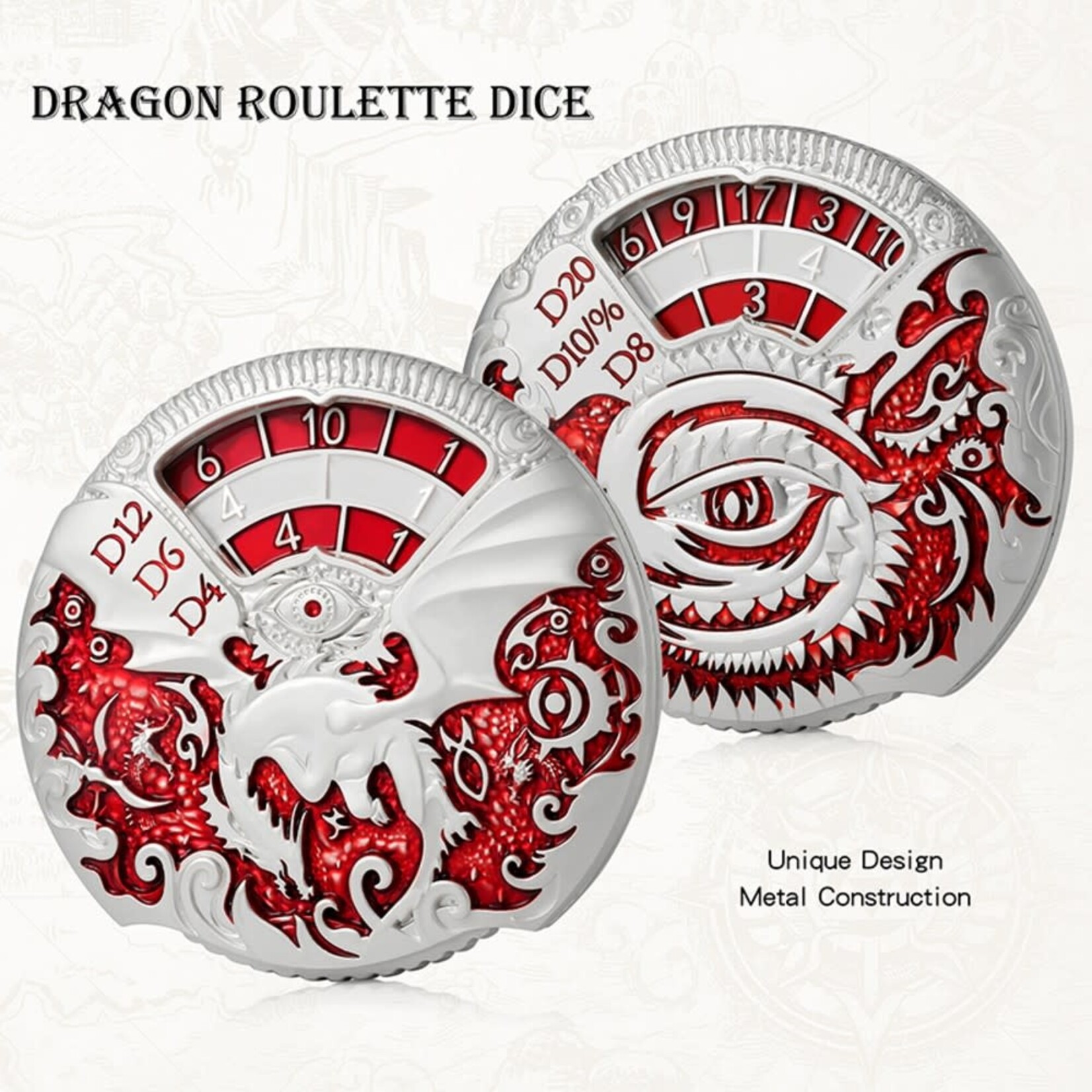 Dice Habit Dragon Roulette Spinner Dice Red and Silver