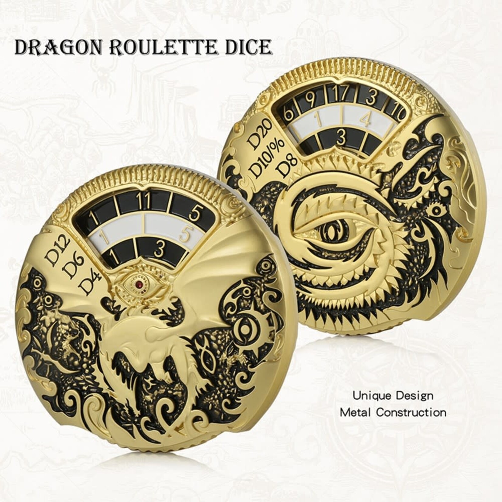Dice Habit Dragon Roulette Spinner Dice Black and Gold