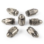 Dice Habit Bullet Silver Metal and Enamel Polyhedral 7 die set