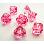 Chessex Chessex Mini Translucent Pink w/ White Polyhedral 7 Die Set