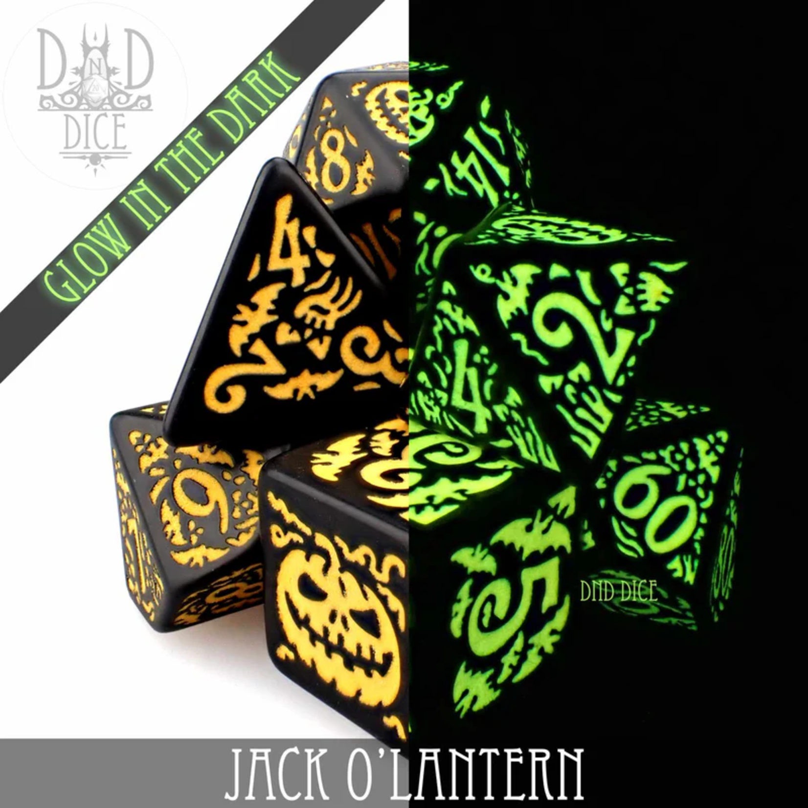 DND Dice DND Dice Jack O'Lantern Glow in the Dark Polyhedral 7 die set