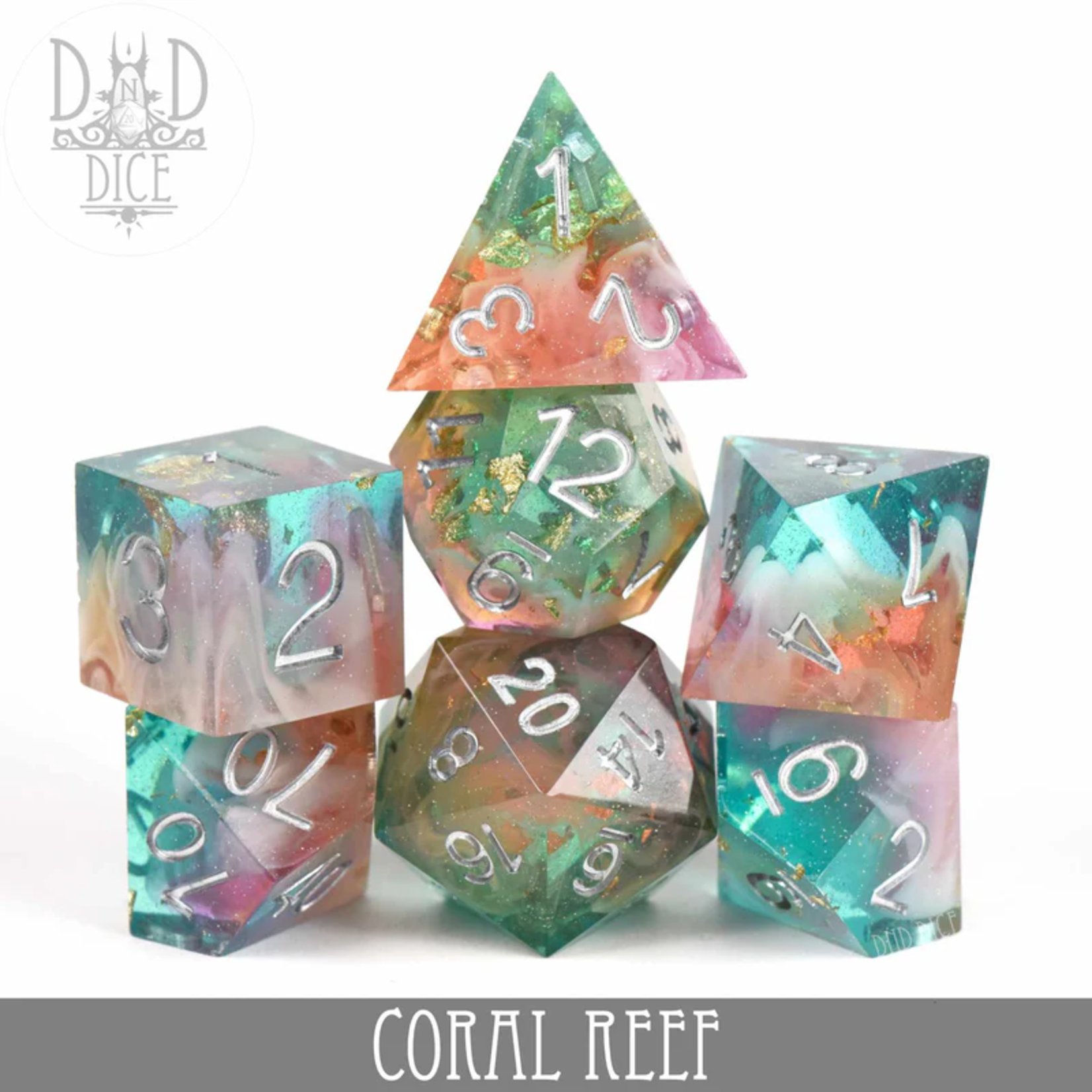 DND Dice DND Dice Handmade Coral Reef Polyhedral 7 die set