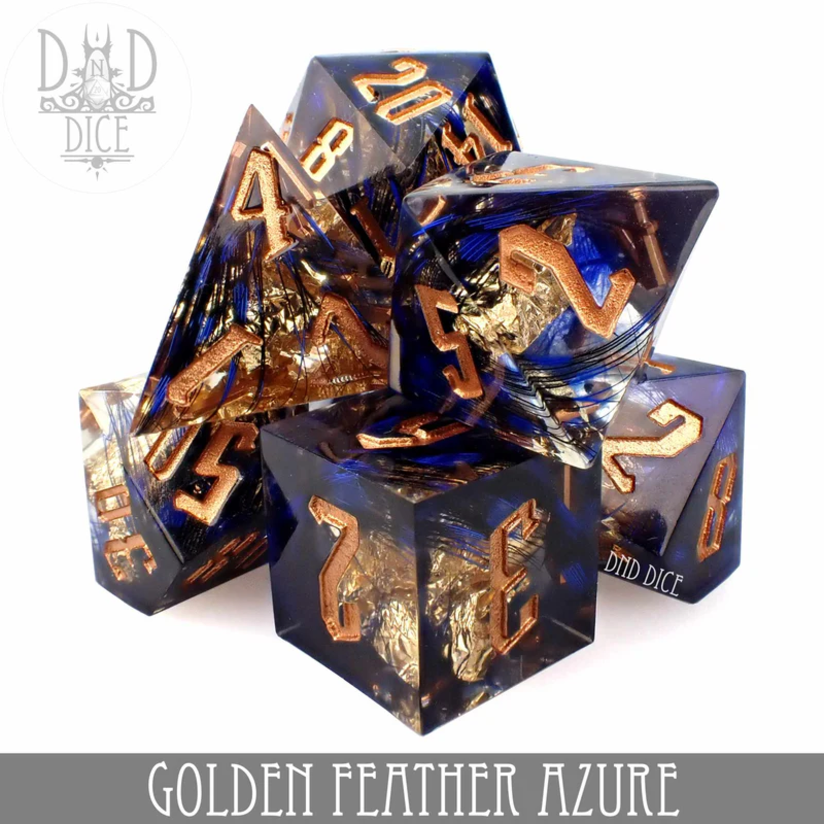 DND Dice DND Dice Golden Feather Azure Handmade Polyhedral 7 die set