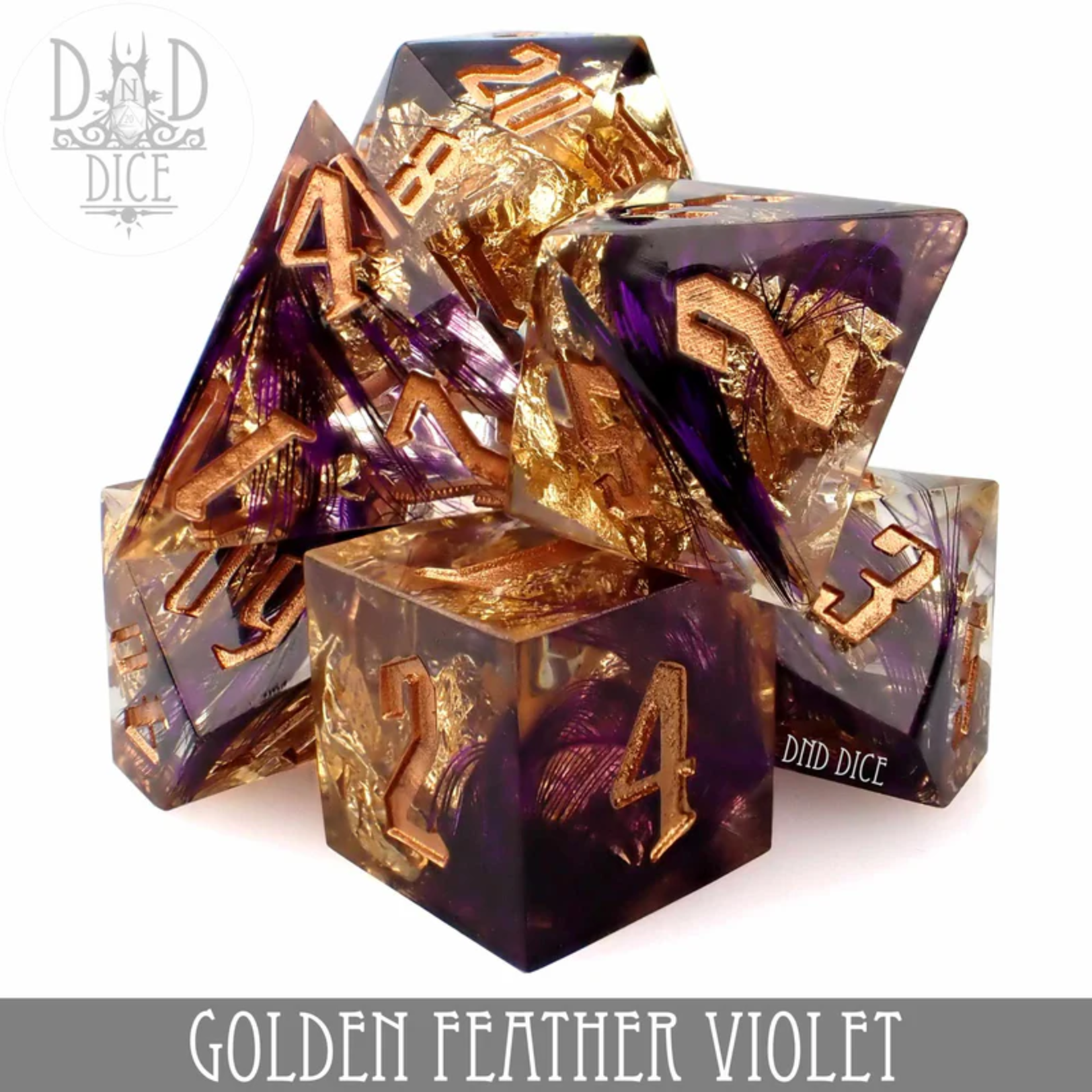 DND Dice DND Dice Golden Feather Violet Handmade Polyhedral 7 die set