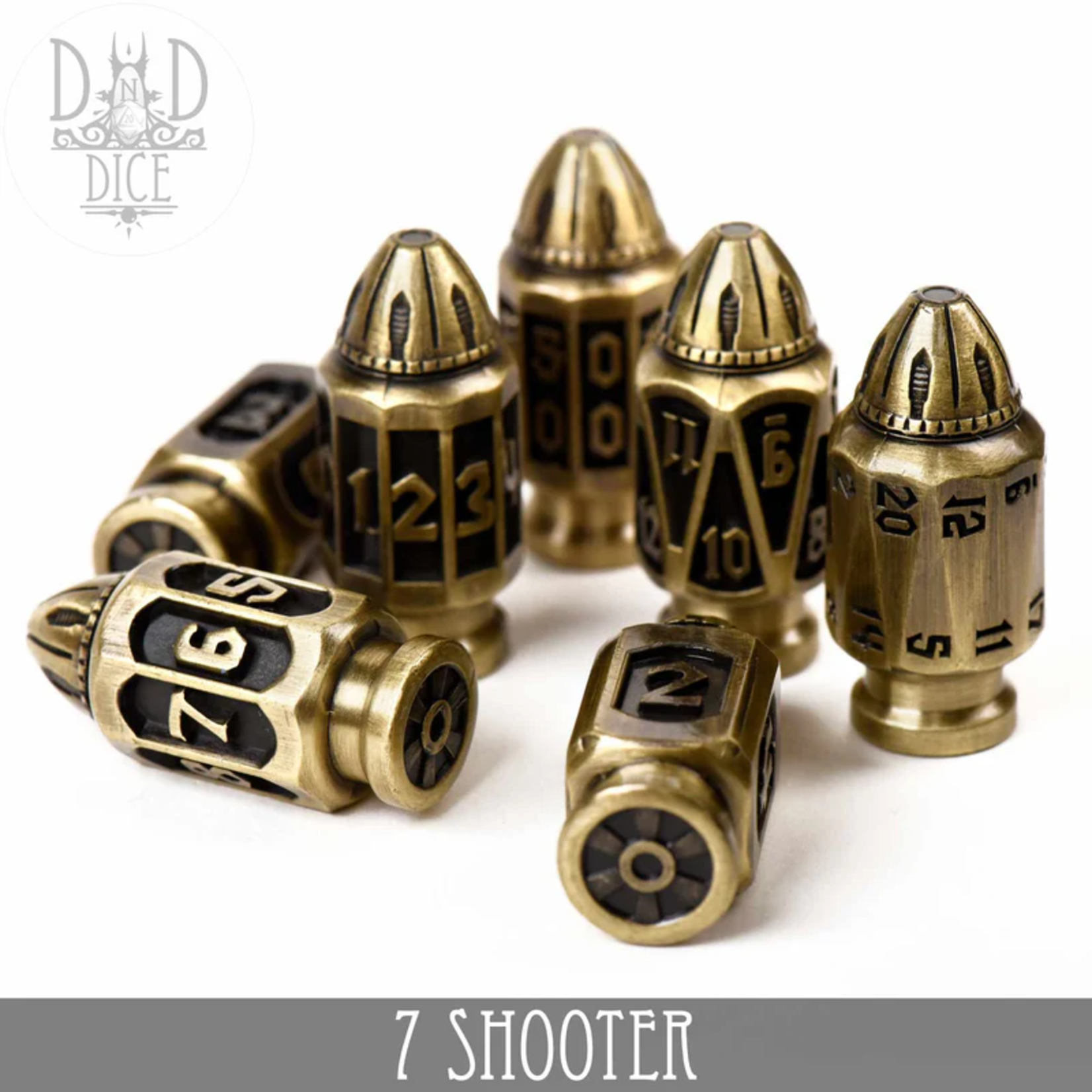 DND Dice DND Dice 7 Shooter Brass Polyhedral 7 die set